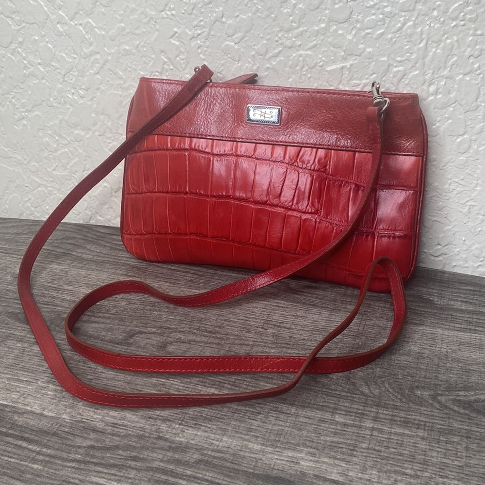 Brighton Croc Embossed Holiday Red Leather Cross Body